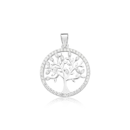 Pingente Prata Medalha Árvore da Vida Cravejada e Vazada