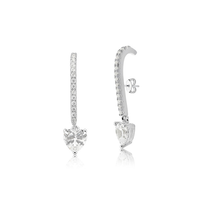 Brinco Prata Ear Hook Cravejado c/ Zircônia Coração 