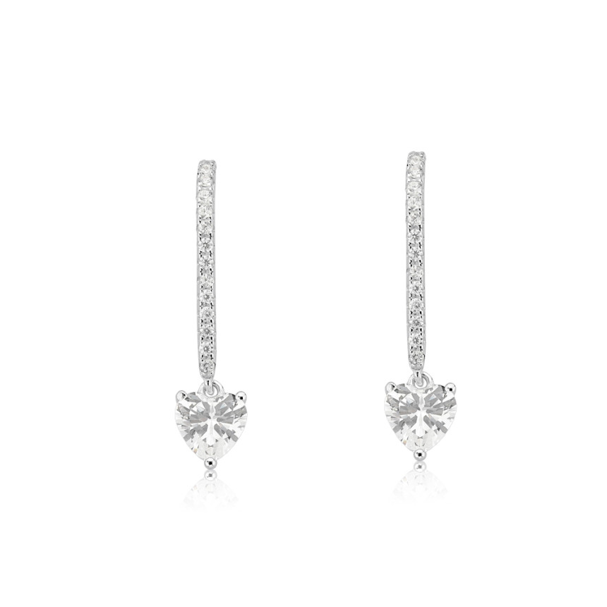 Brinco Prata Ear Hook Cravejado c/ Zircônia Coração 