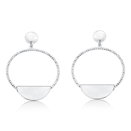 Brinco Prata Leve Aro Fio Diamantado c/ Placa Lisa