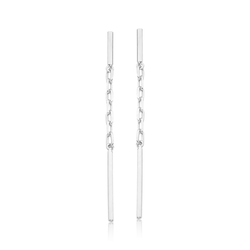Brinco Prata Leve Palito c/ Corrente Cartier