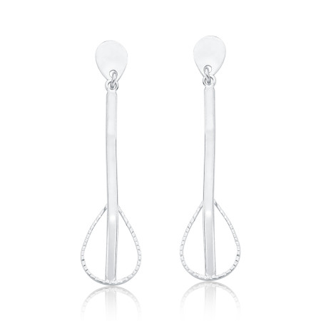 Brinco Prata Leve Palito Ondulado c/ Gota Lisa Trabalhada