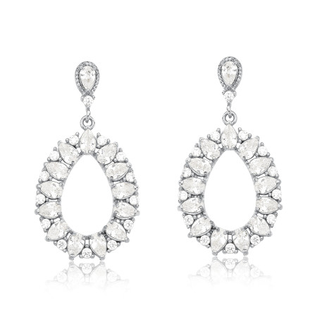 Brinco Prata Leve Vazado Gota Cravejada c/ Gotas