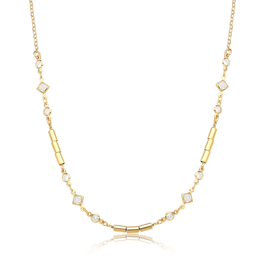 Choker Zircônias Geométricas c/ Tubos Lisos Folheado a Ouro 18k 