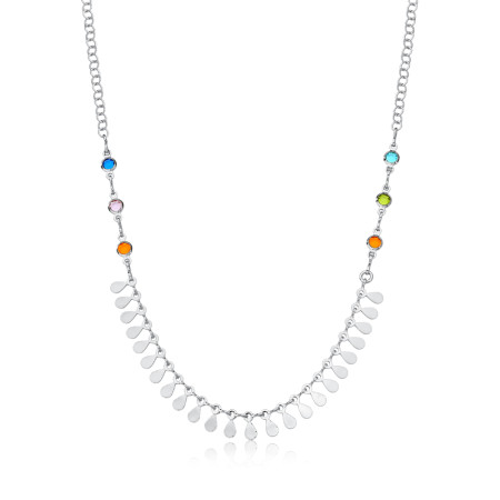 Choker Prata Leve Gotinhas Lisas c/ Zirconias Coloridas