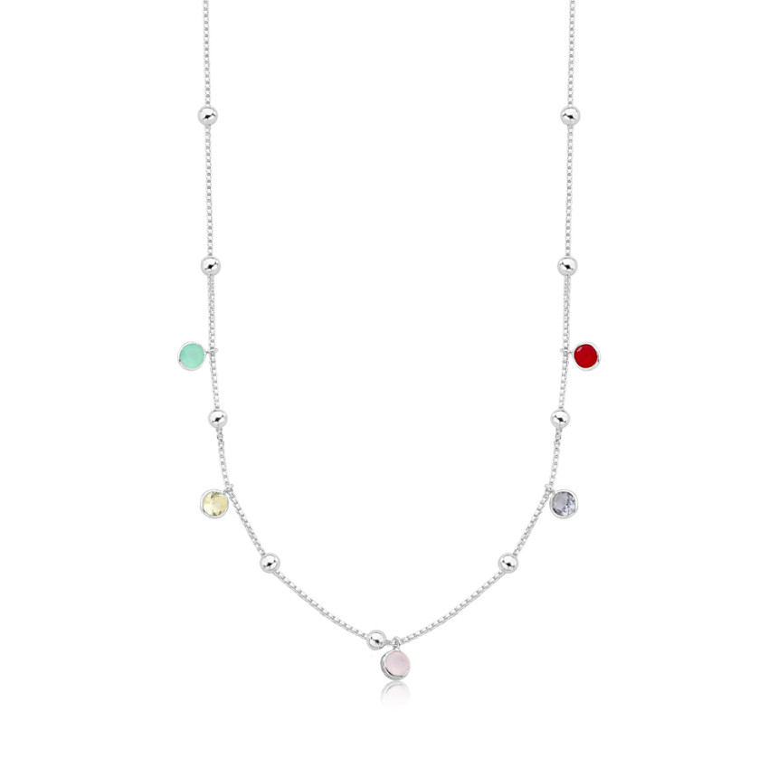 Choker Prata Veneziana c/ Esferas e Zircônias Coloridas
