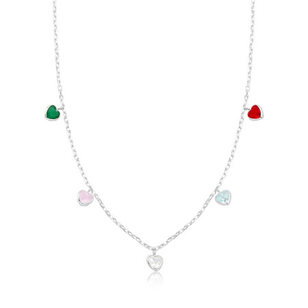 Choker Prata Cartier c/ Berloques Zircônia Coração Coloridas