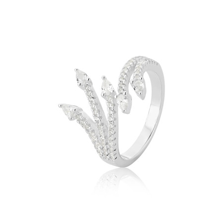 Anel Prata Fios Cravejados Zircônias Flechas