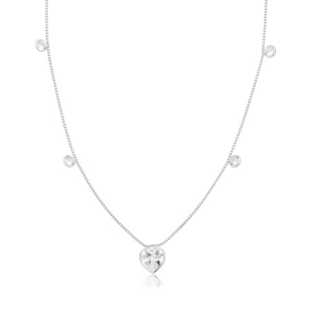 Choker Prata Veneziana c/ Zircônias Coração / Pontos Luz 