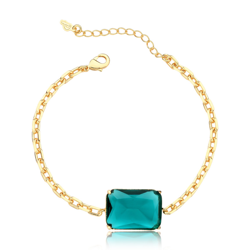 Pulseira Cartier com Zircônia Retangular Verde Paraíba Folheada a Ouro 18k       