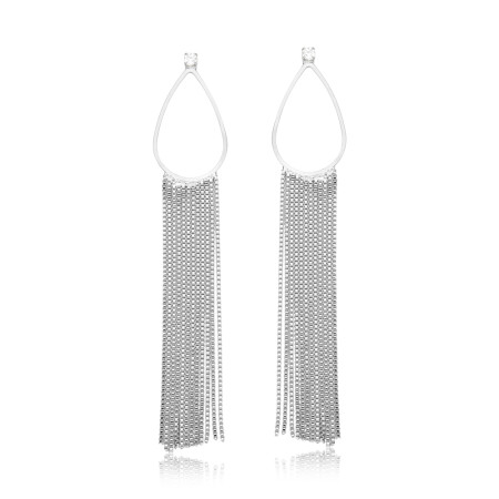 Brinco Prata Leve Gota Vazada Ponto Luz c/ Franja