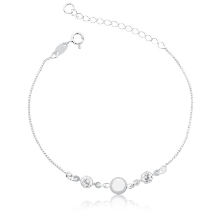 Pulseira Prata c/ Pontos Luz Embutidos e Bolinhas Lisas