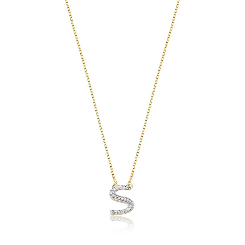 Gargantilha c/ Pingente Letra S Cravejada Folheada a Ouro 18k