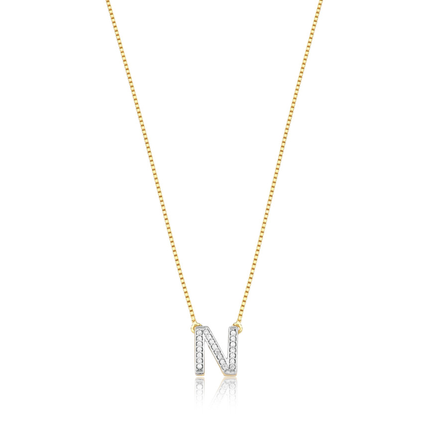Gargantilha c/ Pingente Letra N Cravejada Folheada a Ouro 18k