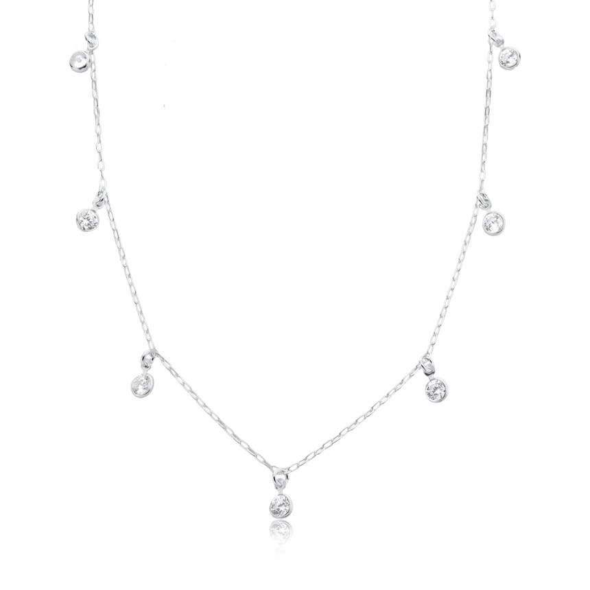 Choker Prata Cartier c/ 7 Zircônias Pontos Luz 