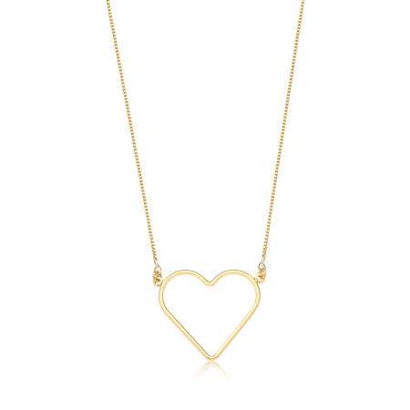 Gargantilha Veneziana c/ Pingente Coração Vazado Liso Folheada a Ouro 18k