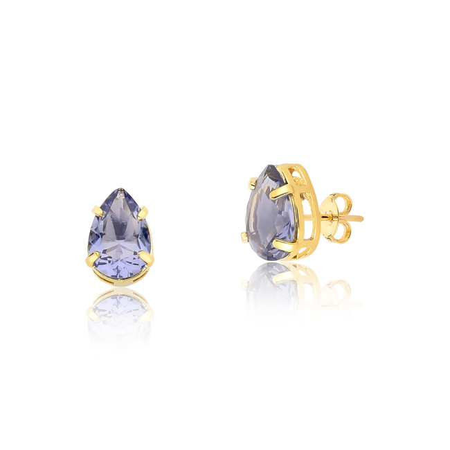 Brinco Fixo Zircônia Gota Light Ametista Folheado a Ouro 18k