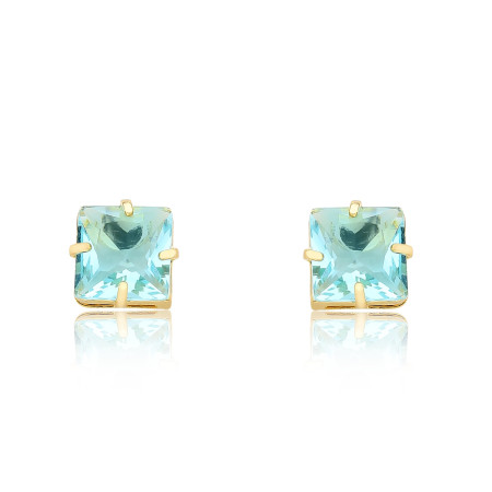 Brinco Quadrado Zircônia Acqua Claro Folheado a Ouro 18k
