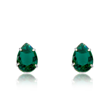 Brinco Prata Leve Fixo Zircônia Esmeralda Escura