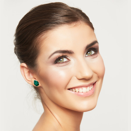 Brinco Prata Leve Fixo Zircônia Esmeralda Escura