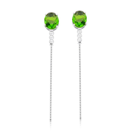 Brinco Prata Leve Oval Zircônia Esmeralda Clara c/ Bolinhas diamantadas e Veneziana