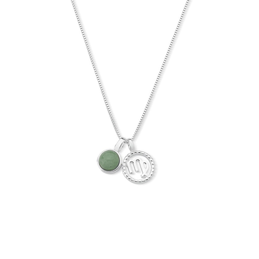 Gargantilha Prata Signo Virgem e Pedra Natural Quartzo Verde