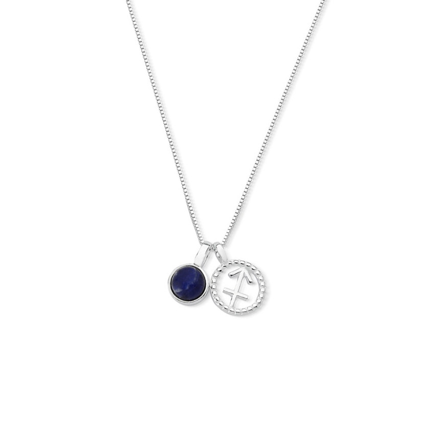 Gargantilha Prata Signo Sagitário e Pedra Natural Sodalita