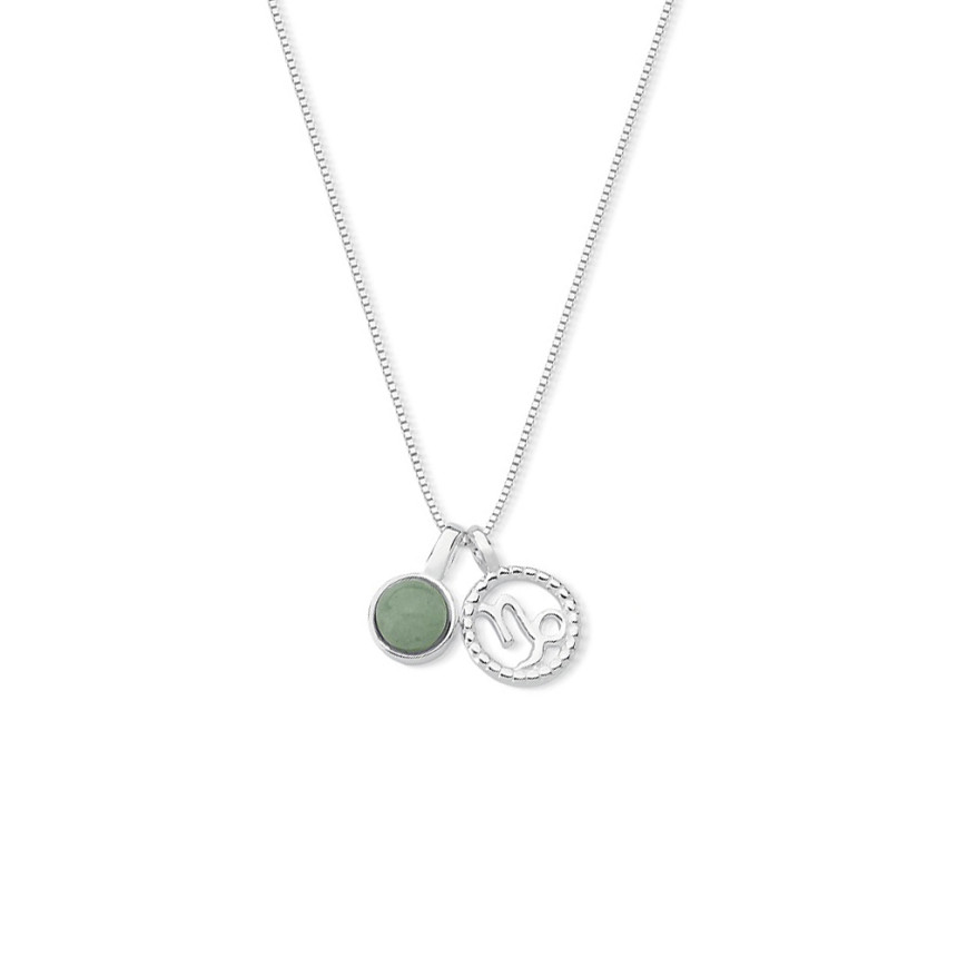 Gargantilha Prata Signo Capricórnio e Pedra Natural Quartzo Verde