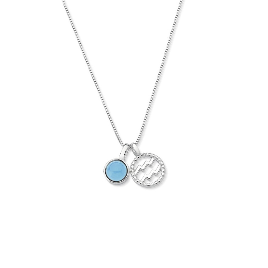 Gargantilha Prata Signo Aquário e Pedra Natural Ágata Azul Céu