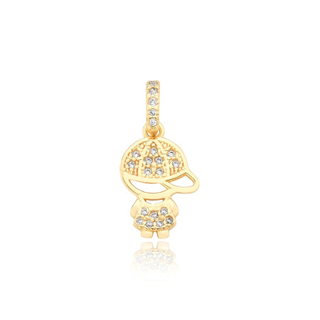 Pingente Menino Vazado Cravejado Zircônia Folheado a Ouro 18k