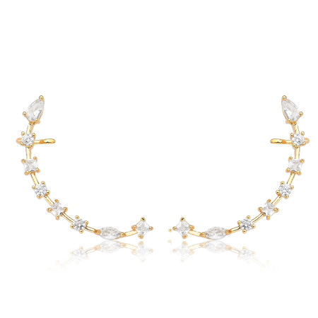 Brinco Ear Cuff c/ Zircônias Geométricas Cravejadas Folheado a Ouro 18k    