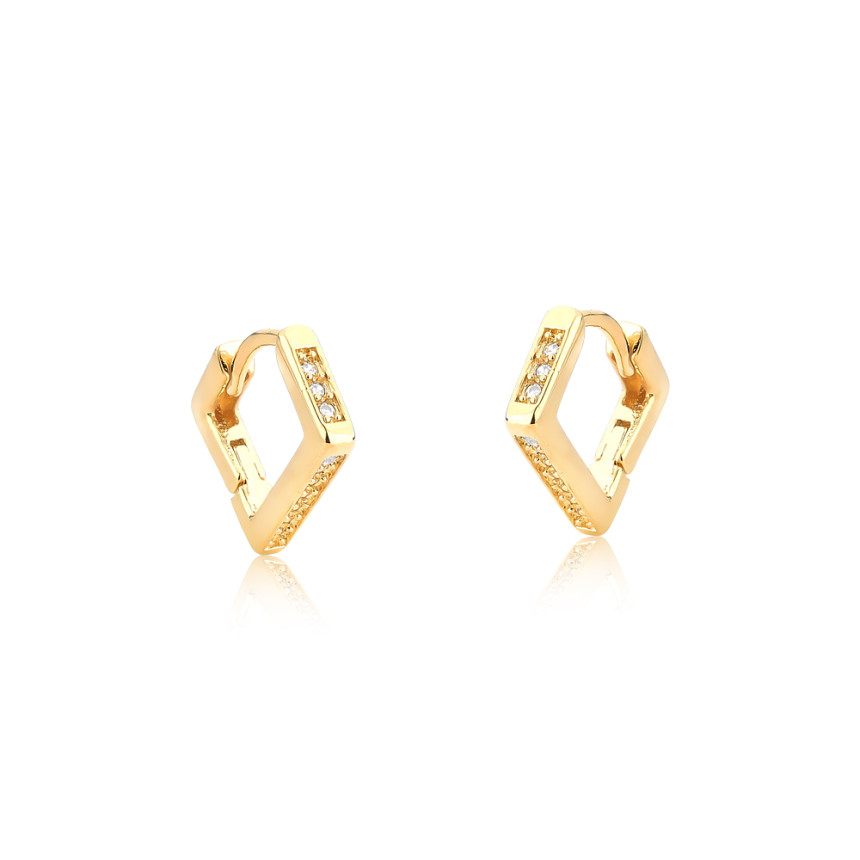 Argola Click Quadrada Cravejada 11mm Folheada a Ouro 18k  