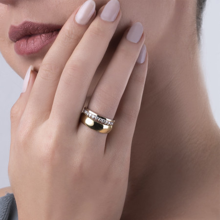 Anel Prata Aparador c/ Fio Aplique Ouro