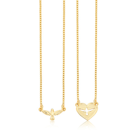 Escapulário Espírito Santo 60cm Folheado a Ouro 18k