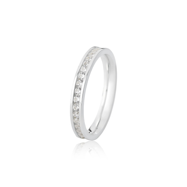 Aliança de Compromisso Prata Quadrada c/ Friso Cravejado / 2,4mm (Valor da unidade)