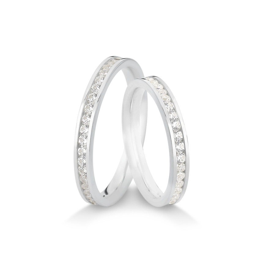 Aliança de Compromisso Prata Quadrada c/ Friso Cravejado / 2,4mm (Valor da unidade)