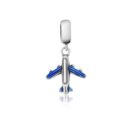 Berloque Prata c/ Ródio You Argola Avião Resina Azul