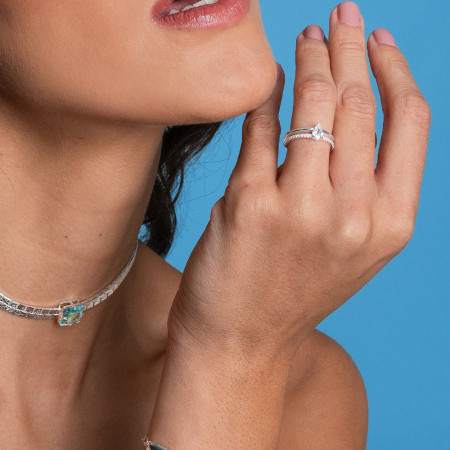 Anel Prata Gota Aro Duplo