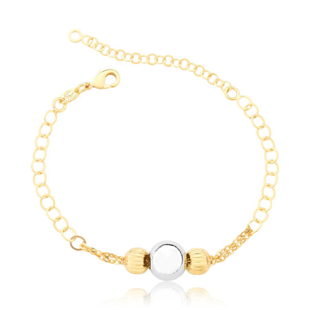 Pulseira Elos Três Bolas Centrais Folheada a Ouro 18k