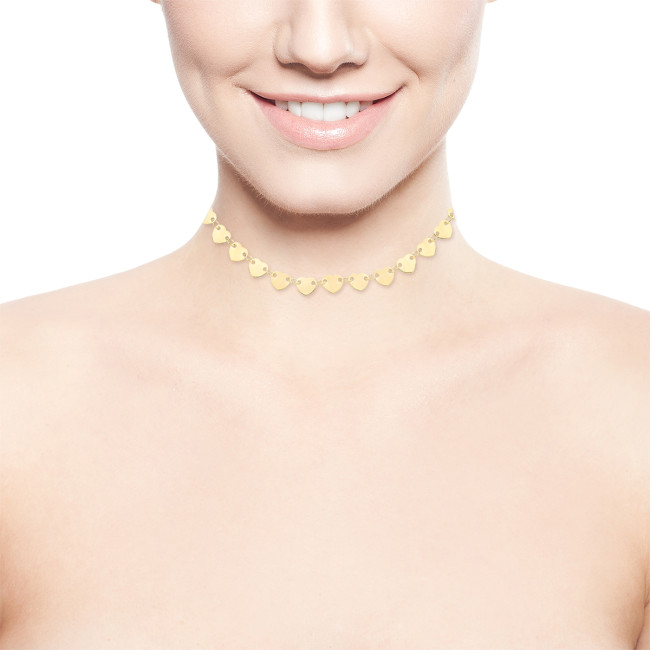 Choker Corações Lisos Presos Folheada a Ouro 18k  