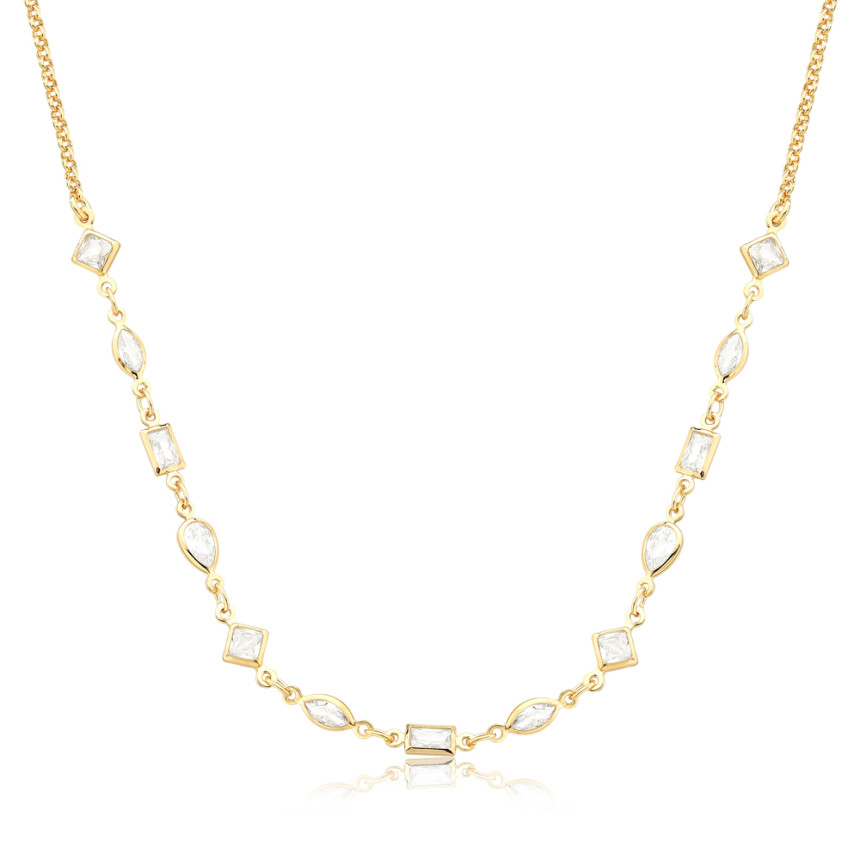 Choker Portuguesinha Zircônias Geométricas Embutidas  Folheado a Ouro 18k 
