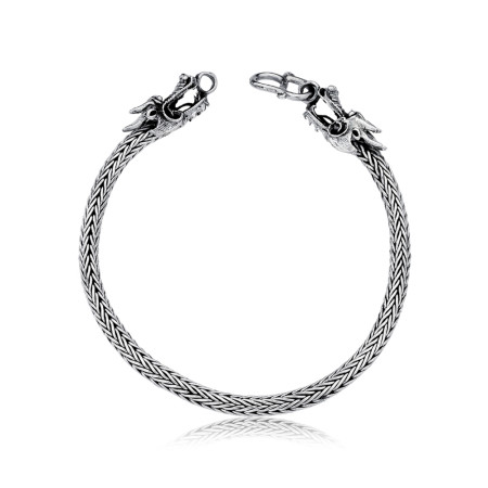 Pulseira Prata Bali Palmeira Fecho Dragão 21cm (4mm)