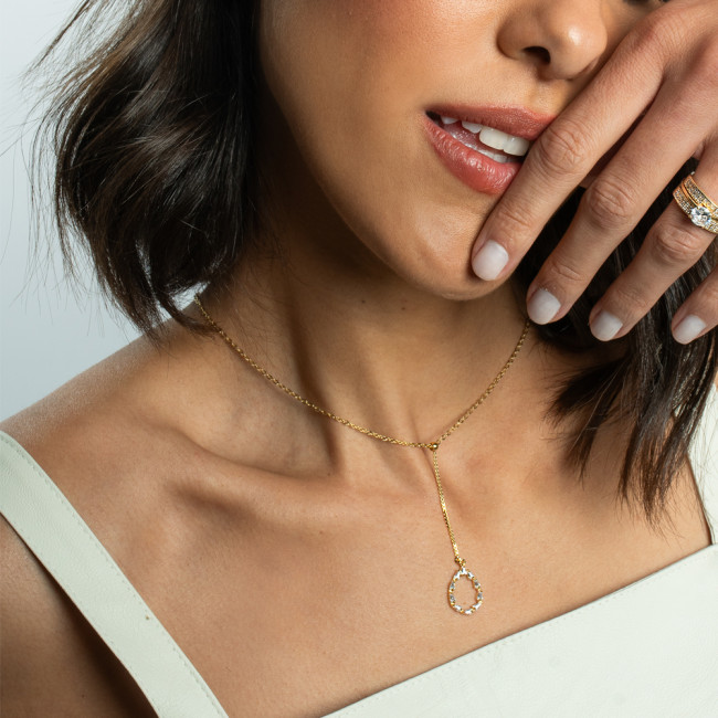 Gargantilha Cartierzinha Gravatinha Gota de Zircônias Folheada a Ouro 18k  