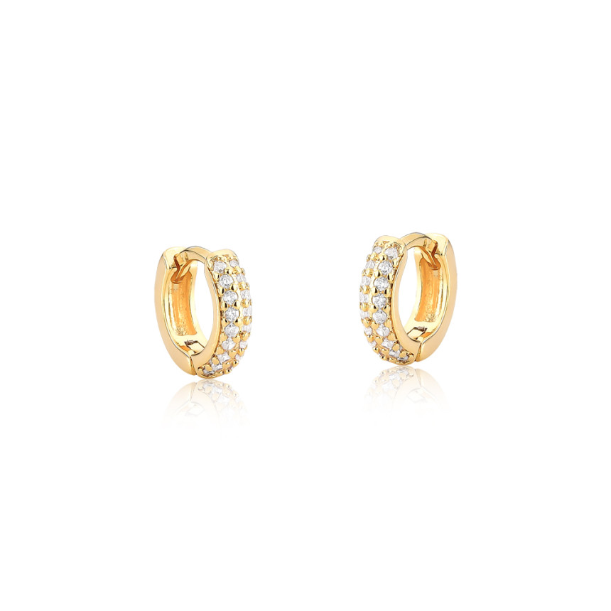 Argola Click Duas Fileiras Cravejadas (2x5) 10mm Folheada a Ouro 18k 