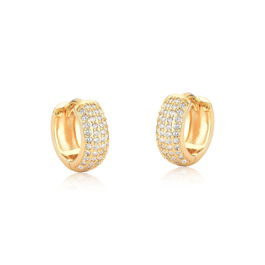 Argola Click Quatro Fileiras Cravejadas (4x10) 11mm Folheada a Ouro 18k 