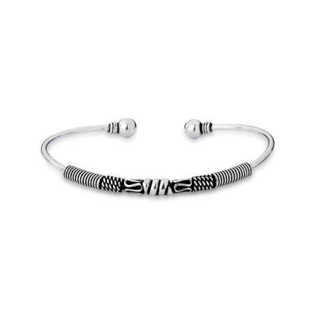 Bracelete Prata Trabalhado Envelhecido Esferas nas Pontas