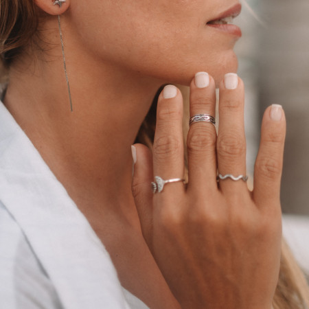 Anel Prata Falange Ondas Envelhecido