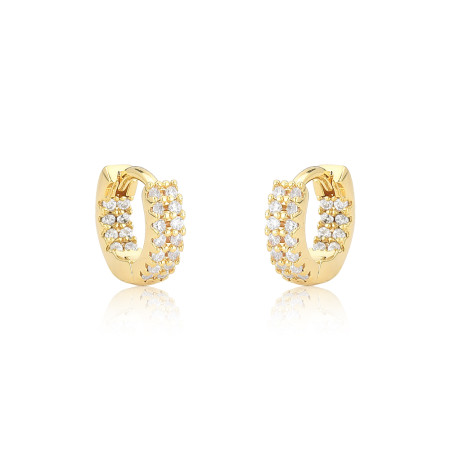 Argola Click 2 Fileiras Cravejadas c/ Cravação Interna (2x7) 10mm Folheada a Ouro 18k