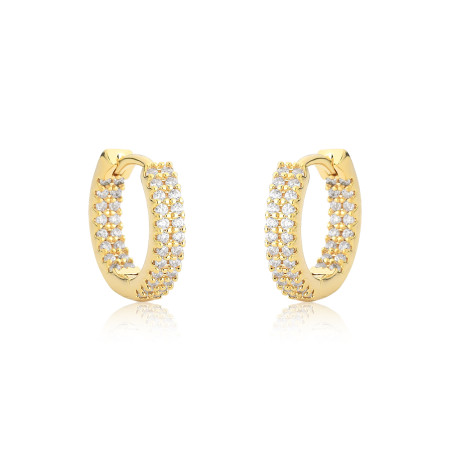 Argola Click 2 Fileiras Cravejadas c/ Cravação Interna (2x12) 14mm Folheada a Ouro 18k