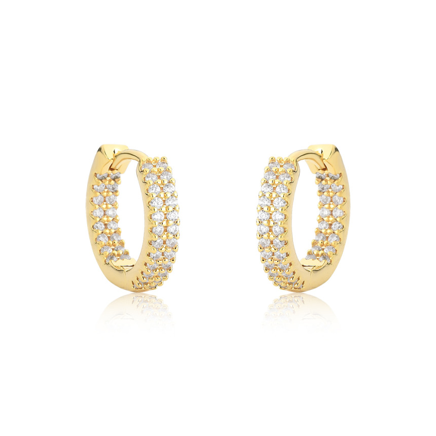 Argola Click 2 Fileiras Cravejadas c/ Cravação Interna (2x12) 14mm Folheada a Ouro 18k